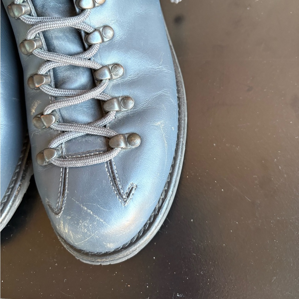 Prada Blue Gray Lace-up Leather Distressed Ankle Boots Size EU 37 - Picture 4 of 15